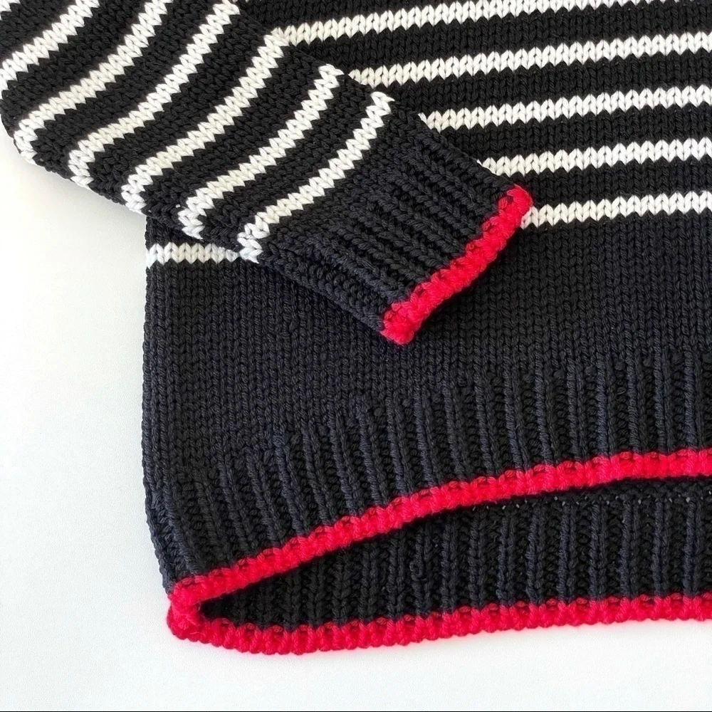 Sundry Wool Blend Relaxed Knit Pullover Sweater Black White Stripe Small